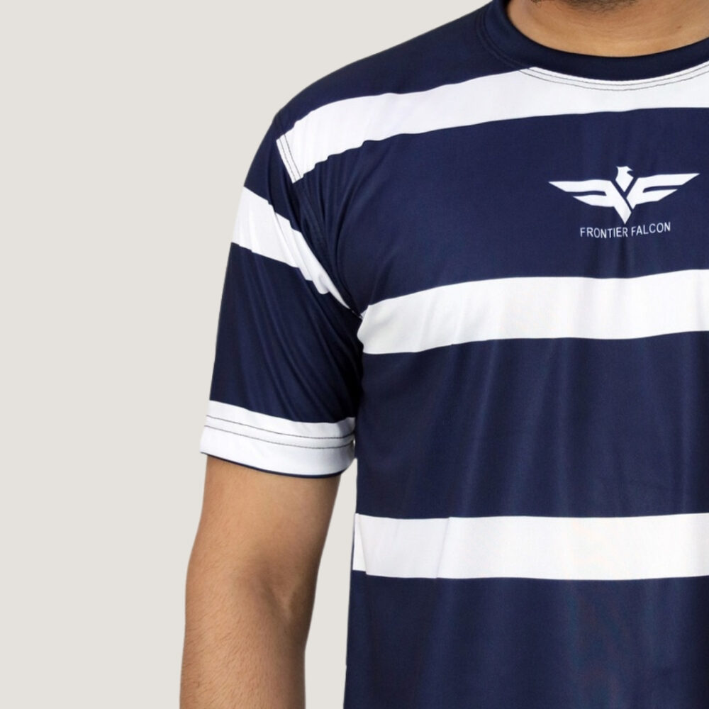 Navy & White Striped Sports T-Shirt for Men - Image 2